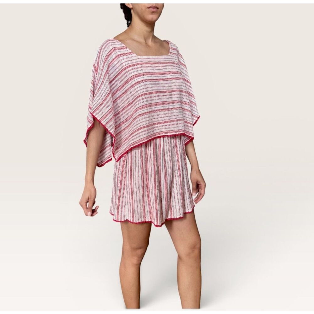 Hoss Intropia Mini Cape Dress Cotton Red White Stripe Boho